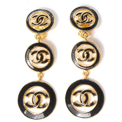 black and gold chanel cc earrings